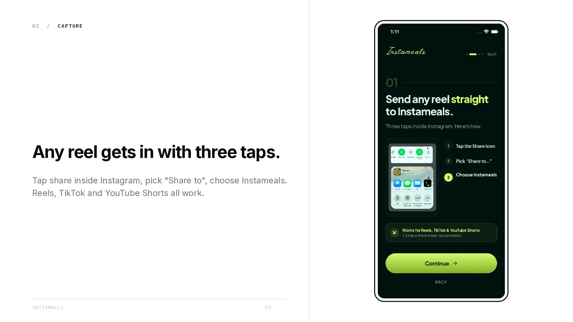 Instameals — turn cooking reels into recipe cards